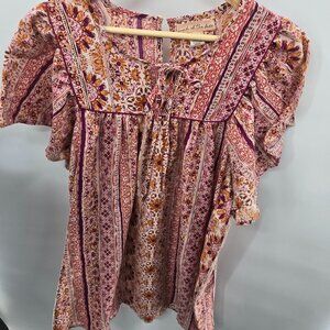 Band of the free Pink Floral Boho Flutter Sleeve Mini Dress XS